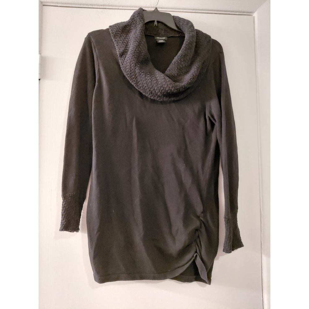 Womens Calvin Klein Cowl Neck Black Knit Sweater XL Long Sleeve Pullover Stretch
